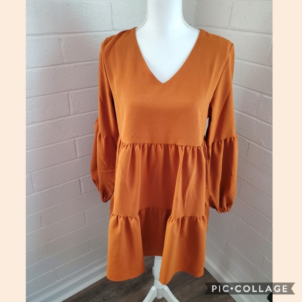 Rust ruffle dress